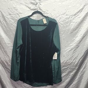 Faded Glory Green Velvet Blouse XL NWT Opaque Back and Sleeves